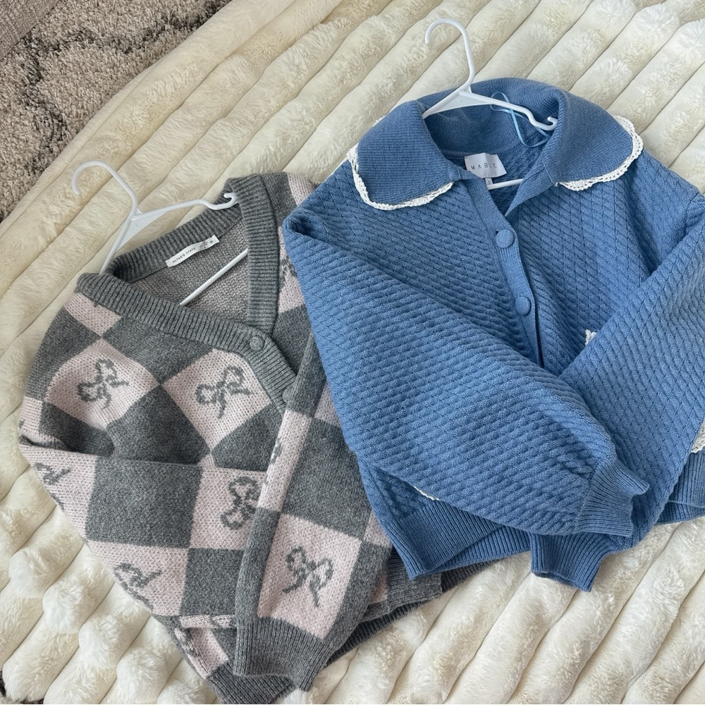 Altar’d State Gray Bow and Blue Knit Cardigans